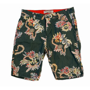 VTG. 90s Paisley Shorts Mens 32 Green Tropical Hawaiian Artsy Bermuda Chinos‎